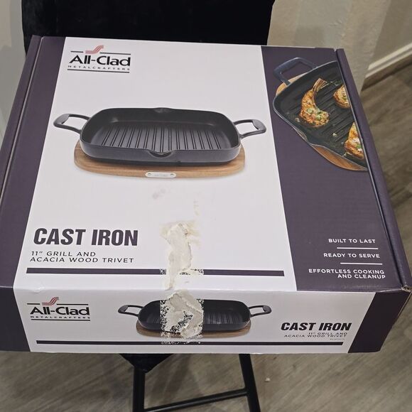All-Clad Cast Iron 11 Grill & Acacia Wood Trivet